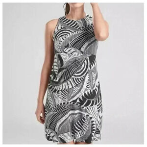 Athleta Santorini print dress black and white high neck size M